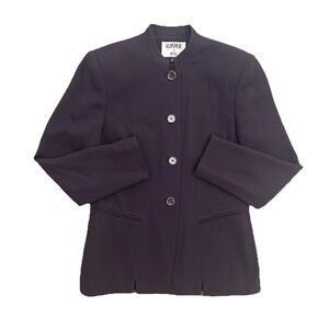 Kasper Women's 6 Purple Blazer Jacket Stand Collar Lined Shoulder‎ Pads Vintage